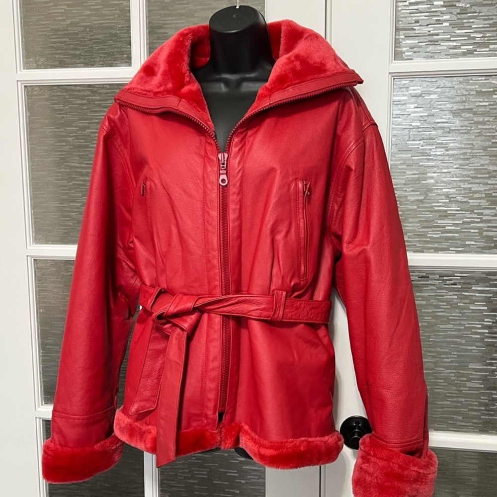 Red Leather Moto-Cross Fur Jacket
